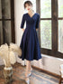 Navy Blue Simple V-neckline Wedding Party Dresses, Blue Bridesmaid Dresses